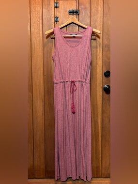 Lands’ End Sleeveless Pink Maxi Dress with Drawstring Waist